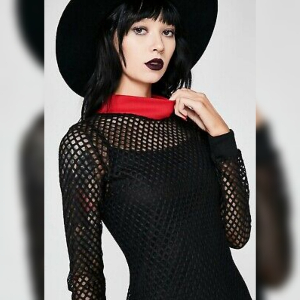DISTURBIA Enmeshed Midi Dress Red Collar 4 NWOT - Picture 7 of 13